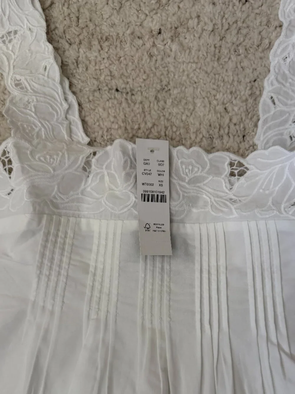 New w/ Tags White Lace-Trim Tank Top in Compact Poplin